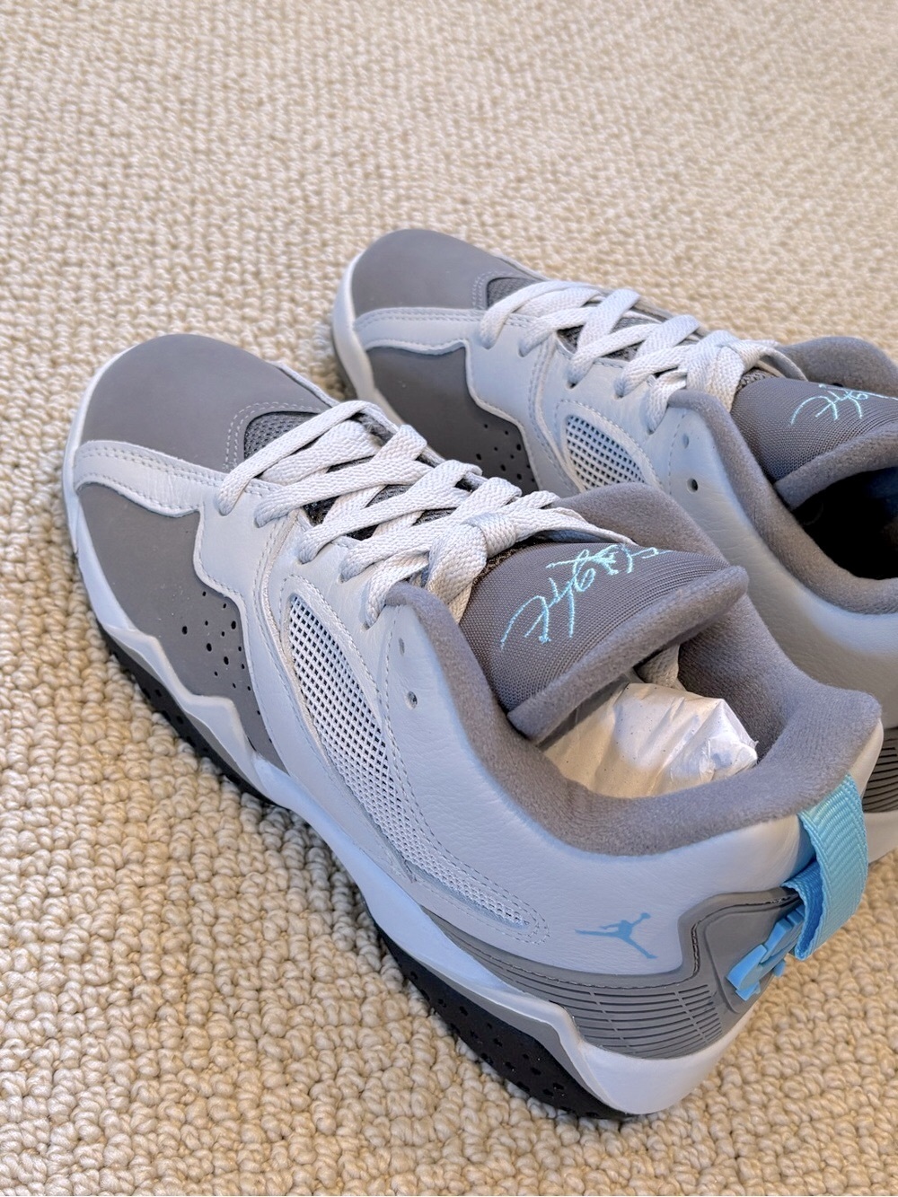New Jordan MVP 92 Grey and Light Blue Basketball Sneakers